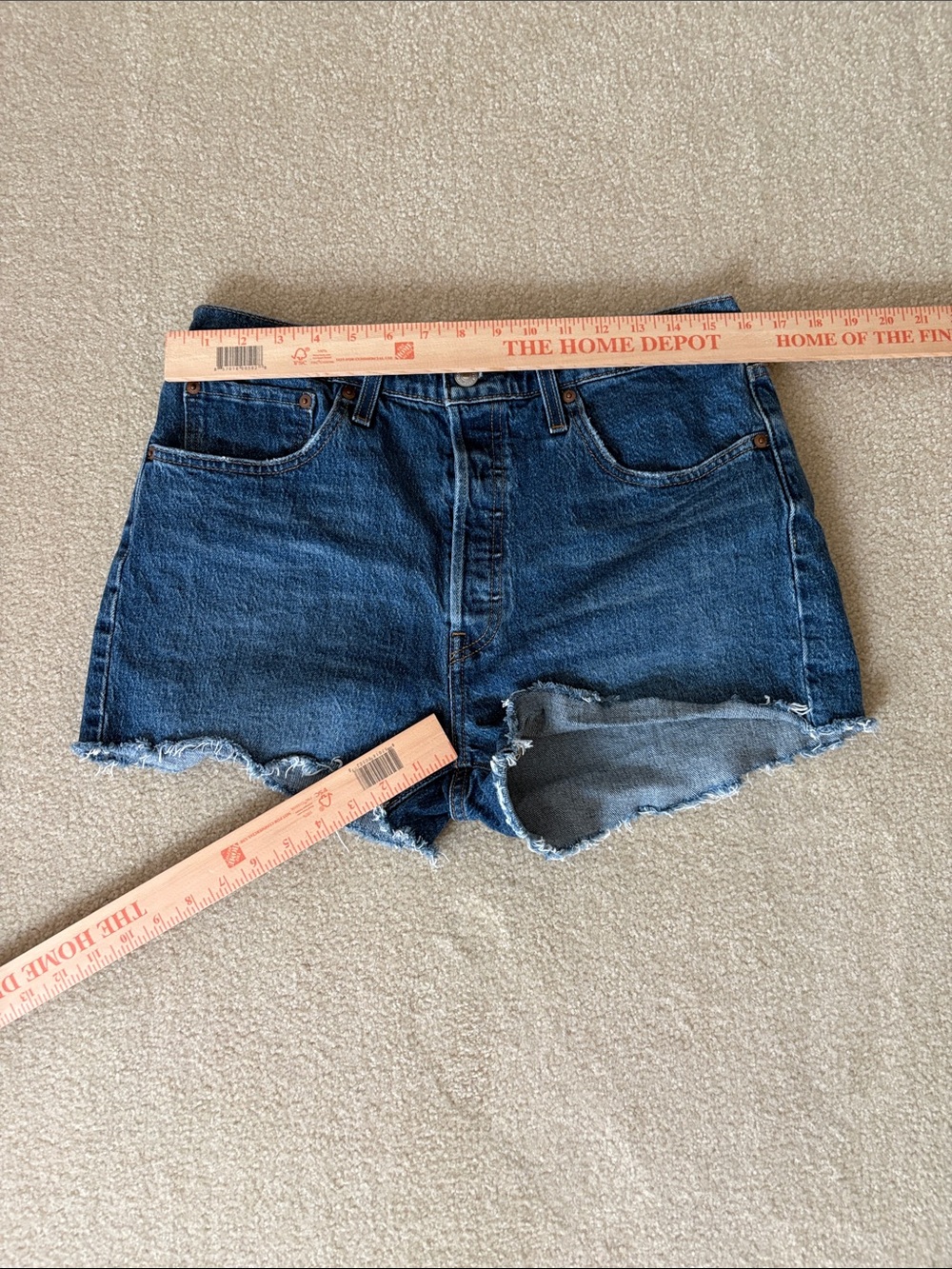 Levi's Dark Blue Distressed Frayed Hem Jean Shorts